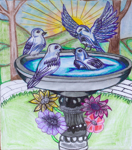 "Fountain with Birds" Original Prison Art fine prison art original art Matt Bulington 