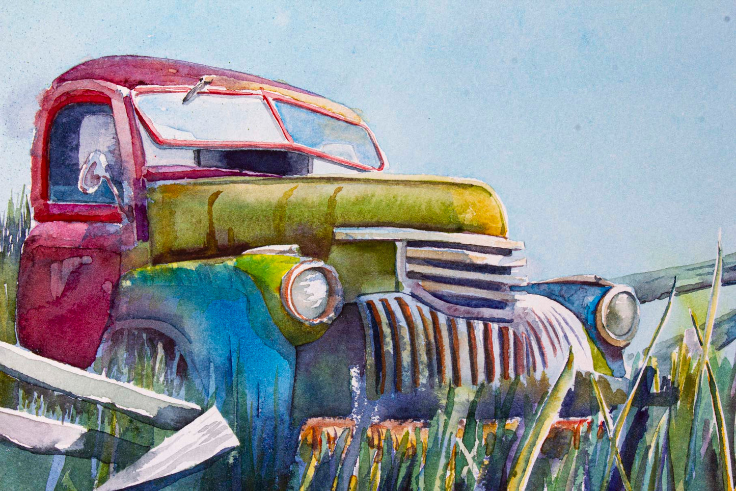 Old Ford Truck with a Big Blue Sky fine prison art original art Allen Hudson 