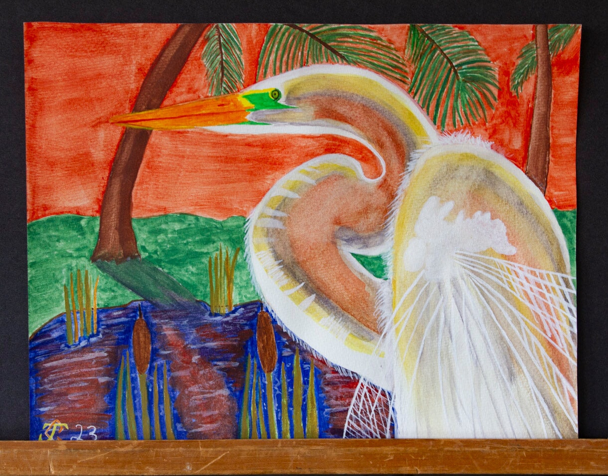 "Sunset Egret" Original Prison Art fine prison art original art Jeremy Costley 