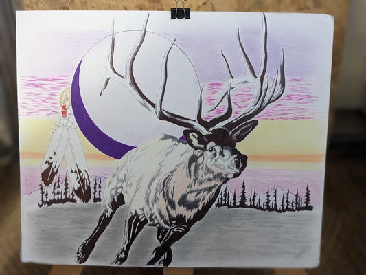 "Elk Run" Original Prison Art fine prison art original art Leon Dosela 