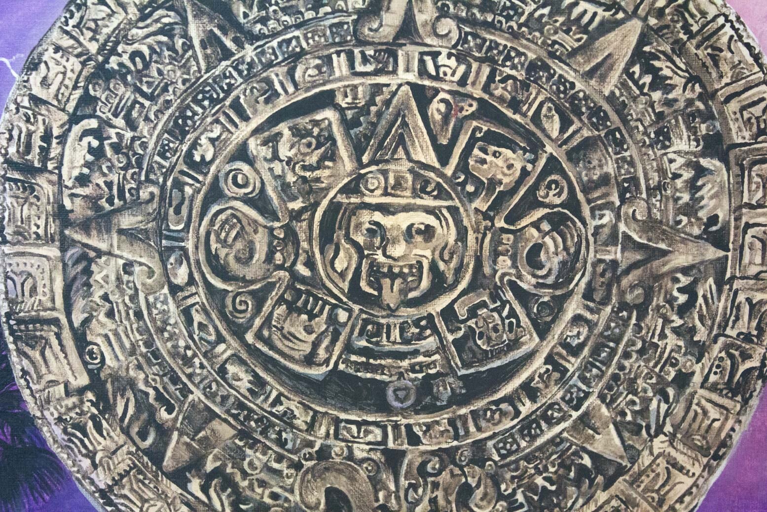 "Aztec Calendar between Two Palms" Original Prison Art fine prison art original art Jack Steward 