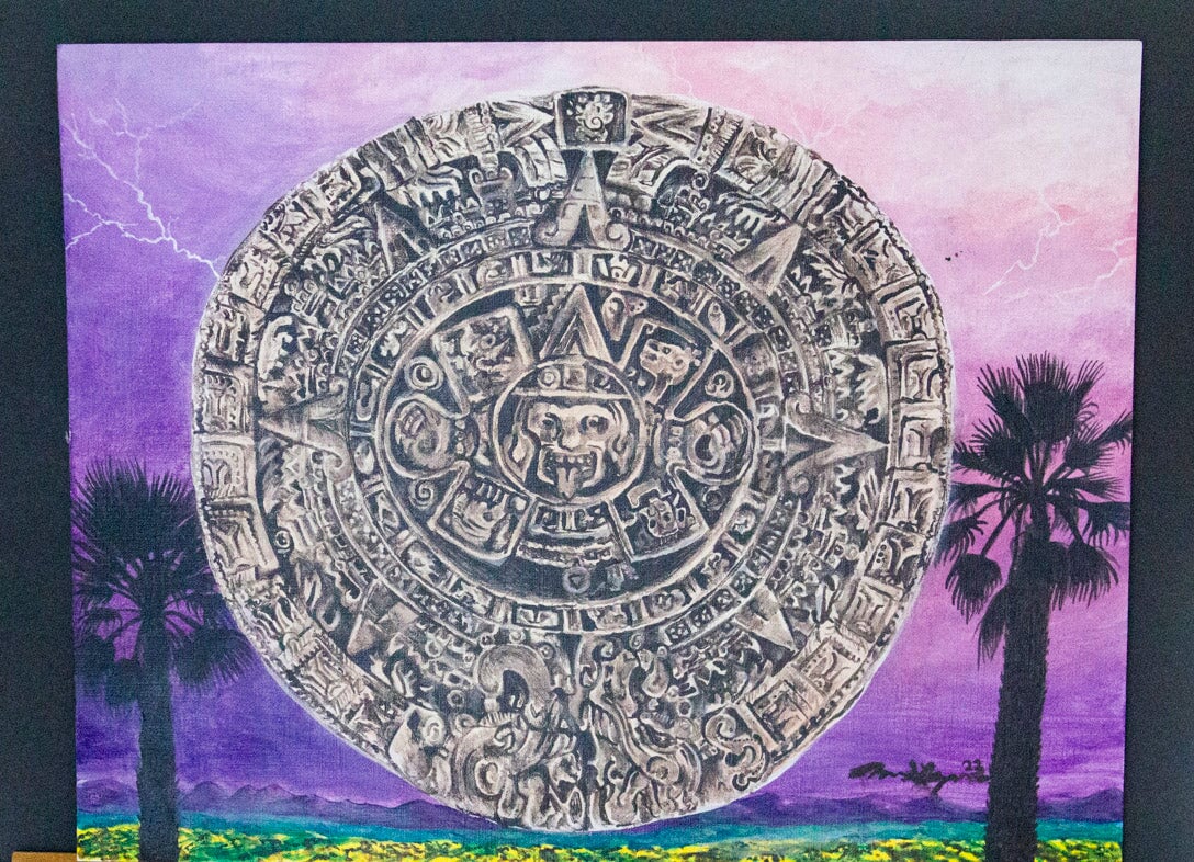 "Aztec Calendar between Two Palms" Original Prison Art fine prison art original art Jack Steward 