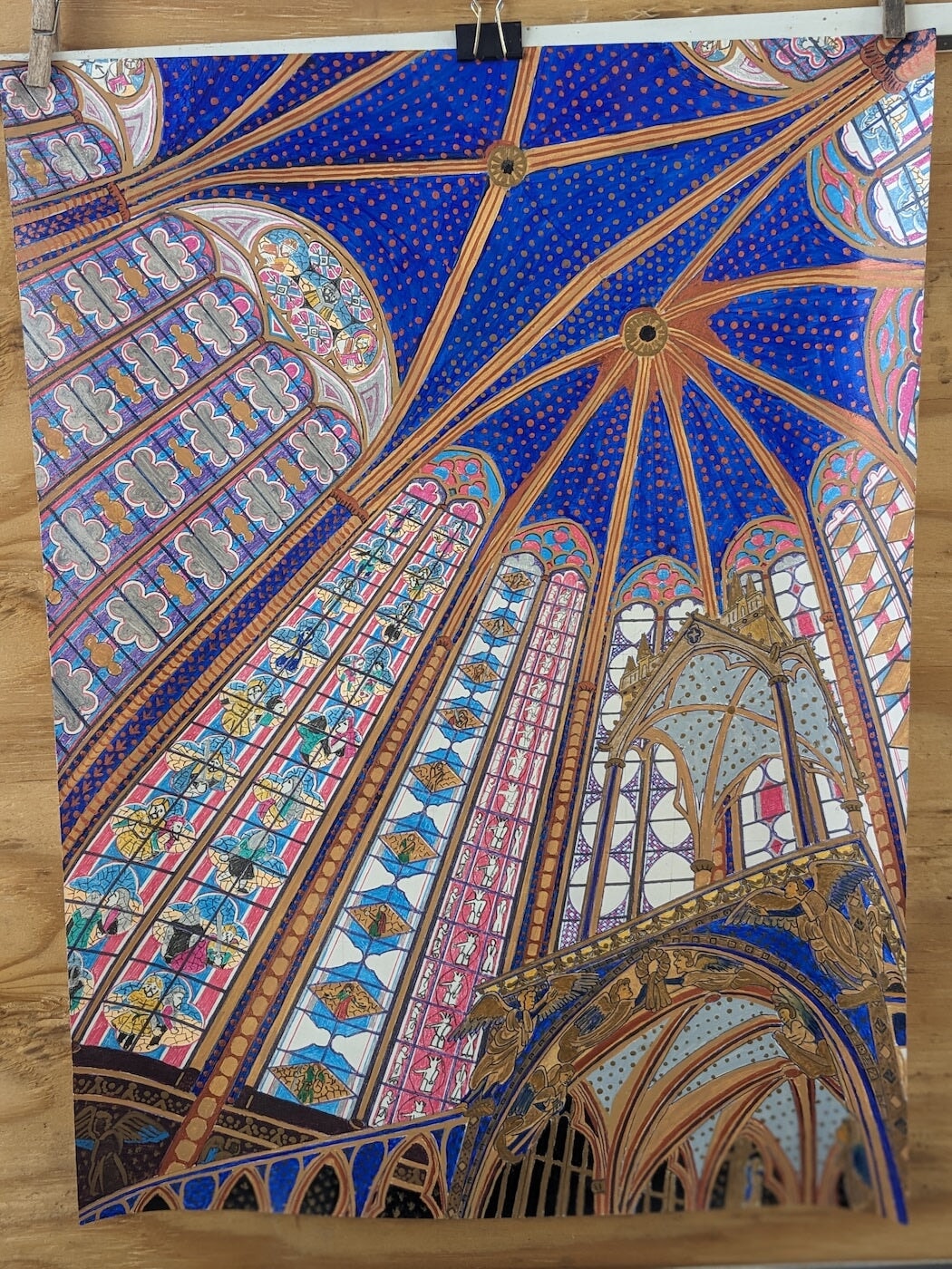 "Upper Chapel of Sainte Chappelle (Paris)" Original Prison Art fine prison art original art John White Eagle Anthony 