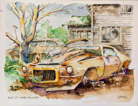 "Found: 1971 CAMARO RALLY SPORT" fine prison art original art Allen Hudson 