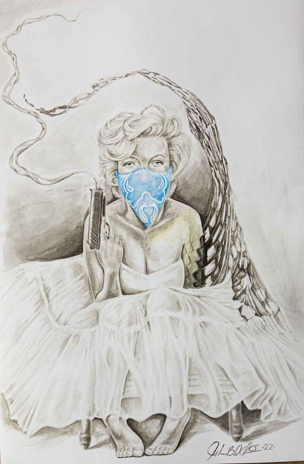 "Marylin Monroe up in smoke" prison art original art Joshua Baldwin 