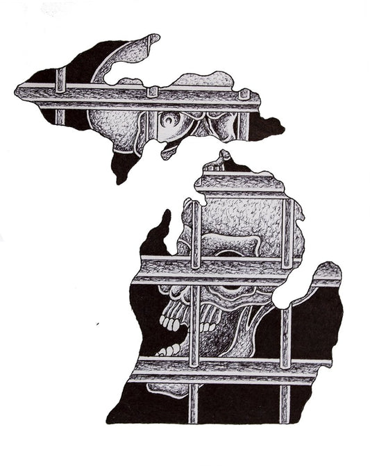 "Skeleton in holes" - Chris Stark prison art original art Chris Stark 