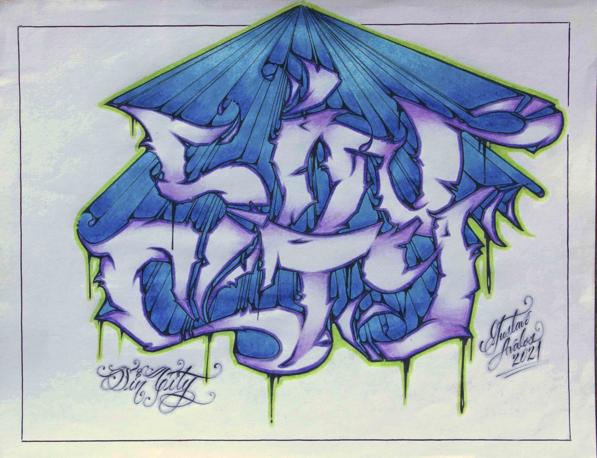 "Sin City - Graffiti" - Gustavo Avalos prison art original art Gustavo Avalos 