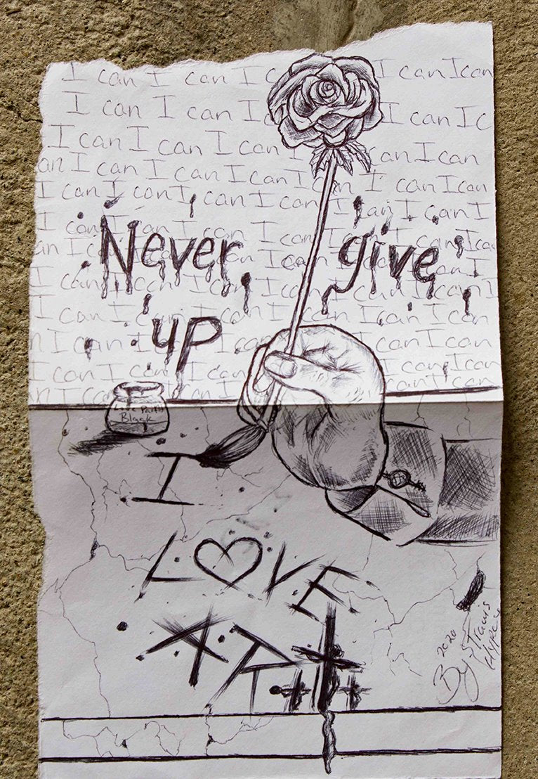 "Never give up" - Travis Ray Hypes prison art original art Travis Ray Hypes 