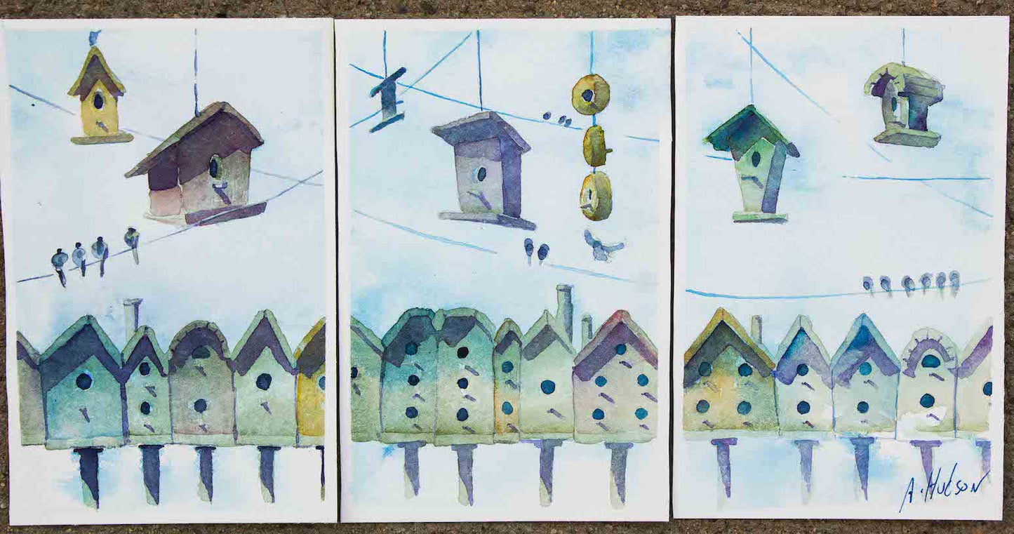"Bird Community Triptych" prison art original art Allen Hudson 