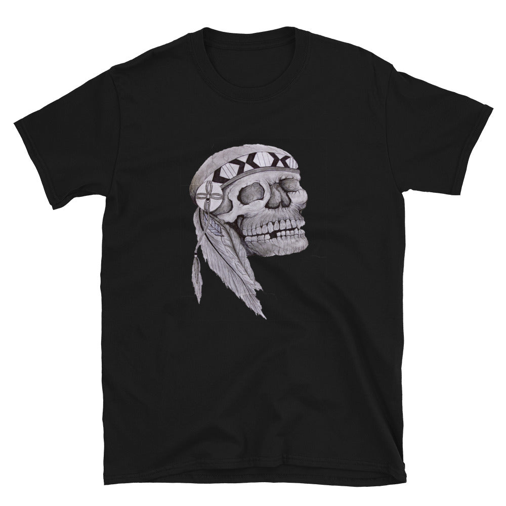 "Indigeneous skull" prison art Print on Demand Joshua Harmon Short Sleeves T-Shirt Small