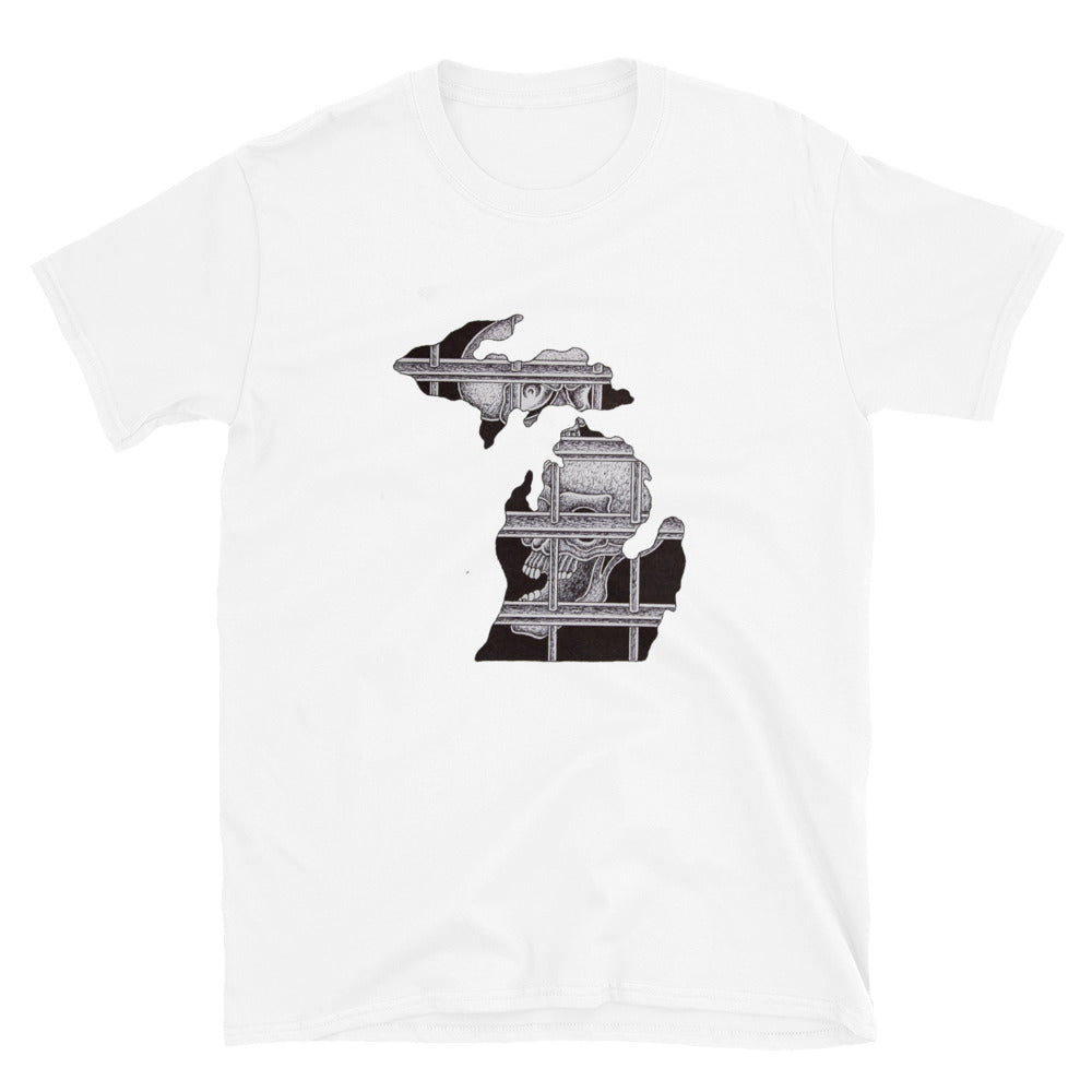 "Skeleton in holes" prison art Print on Demand Chris Stark Short Sleeves T-Shirt Small